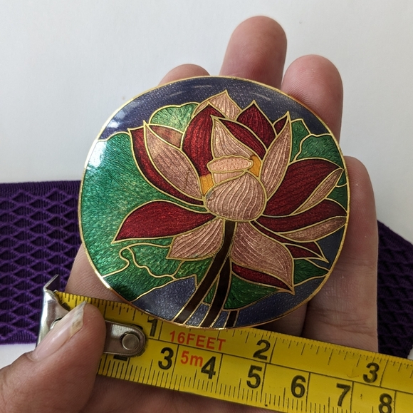 VTG LRG CLOISONNE BUCKLE BRIGHT PURPLE STRETCH BELT - Picture 8 of 15